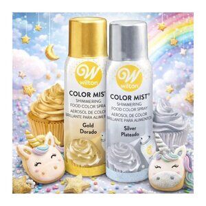 Wilton Color Mist Edible Shimmer Spray 6 Pack Gold Silver 1.5oz Cake